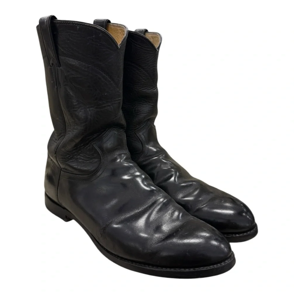 Justin Western Ropers Cowboy Black Leather Boots Men’s Sz 9.5